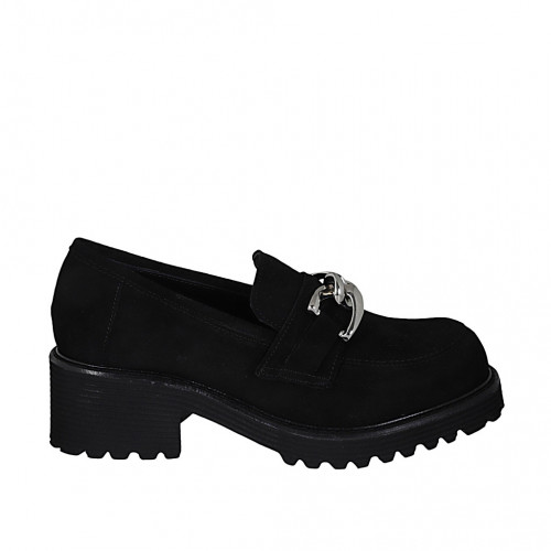 Woman's casual mocassin with chain in black suede heel 5 - Available sizes:  45