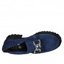 Woman's casual mocassin with chain in blue suede heel 5 - Available sizes:  45