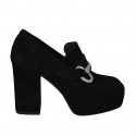 Mocassin pour femmes avec plateforme et accesoire en daim noir talon 10 - Pointures disponibles:  42