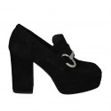 Woman's mocassin with platform and accessory in black suede heel 10 - Available sizes:  33, 34, 42, 44, 45
