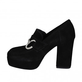 Woman's mocassin with platform and accessory in black suede heel 10 - Available sizes:  42 2