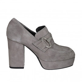 Woman's mocassin with platform and accessory in grey suede heel 10 - Available sizes: 34, 42, 43, 44
