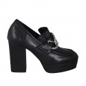 Woman's loafer in black leather with chain and platform heel 10 - Available sizes:  32, 42, 43