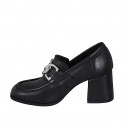 Woman's loafer in black leather with chain heel 7 - Available sizes:  32, 33, 44
