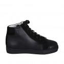 Chaussure à lacets pour femmes en cuir et daim noir talon compensé 3 - Pointures disponibles:  32, 33, 43, 44, 45