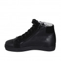 Chaussure à lacets pour femmes en cuir et daim noir talon compensé 3 - Pointures disponibles:  32, 33, 43, 44, 45