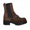 Woman's ankle boot with elastic bands and accessory in brown suede heel 5 - Available sizes:  45