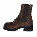 Woman's ankle boot with elastic bands and accessory in brown suede heel 5 - Available sizes:  45