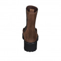 Woman's ankle boot with elastic bands and accessory in tan brown suede heel 5 - Available sizes:  45