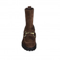 Woman's ankle boot with elastic bands and accessory in brown suede heel 5 - Available sizes:  45