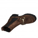Woman's ankle boot with elastic bands and accessory in brown suede heel 5 - Available sizes:  45