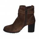 Woman's ankle boot in tan brown suede with zipper and buckle heel 7 - Available sizes:  34, 44