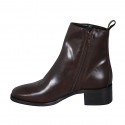 Woman's ankle boot with zipper and squared tip in brown leather heel 4 - Available sizes:  32, 33, 43