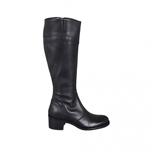 Woman's boot in black smooth leather with zipper heel 5 - Available sizes:  33, 43