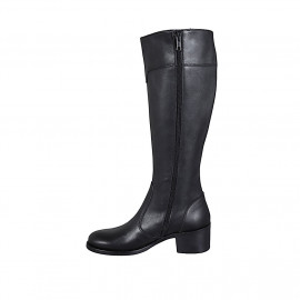 Woman's boot in black smooth leather with zipper heel 5 - Available sizes:  43 2