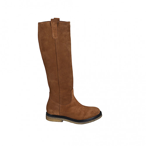Woman's boot in tan brown suede heel 3