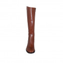 Woman's boot with zipper in tan brown leather heel 5 - Available sizes:  43
