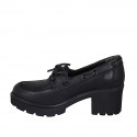 Woman's loafer in black leather with laces heel 6 - Available sizes:  44