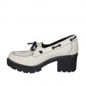 Woman's loafer in white leather with laces heel 6 - Available sizes:  32, 42, 43, 44, 45