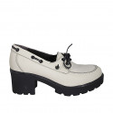 Woman's loafer in white leather with laces heel 6 - Available sizes:  32, 42, 43, 44, 45