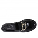 Woman's mocassin in black patent leather with chain heel 6 - Available sizes:  32, 34, 45, 46