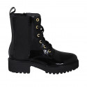 Woman's laced ankle boot with zipper and elastic band in black patent leather heel 4 - Available sizes:  32, 33