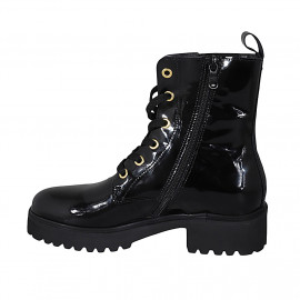 Stivaletto stringato da donna con cerniera ed elastico in vernice nera tacco 4 - Misure disponibili: 32, 33 2