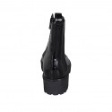 Woman's laced ankle boot with zipper and elastic band in black patent leather heel 4 - Available sizes:  32, 33