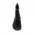 Botin con cremallera, cordones y elastico para mujer en charol negro tacon 4 - Tallas disponibles:  32, 33, 34