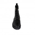 Woman's laced ankle boot with zipper and elastic band in black patent leather heel 4 - Available sizes:  32, 33