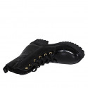 Woman's laced ankle boot with zipper and elastic band in black patent leather heel 4 - Available sizes:  32, 33
