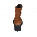 Woman's laced ankle boot with zippers and buckle in cognac brown suede heel 6 - Available sizes:  33, 43, 44