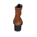 Woman's laced ankle boot with zippers and buckle in tan brown suede heel 6 - Available sizes:  33, 43, 44
