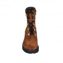 Woman's laced ankle boot with zippers and buckle in cognac brown suede heel 6 - Available sizes:  33, 43, 44