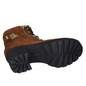 Woman's laced ankle boot with zippers and buckle in cognac brown suede heel 6 - Available sizes:  33, 43, 44