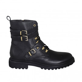 Stivaletto stringato da donna con cerniera e fibbie in pelle nera tacco 3 - Misure disponibili: 44