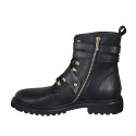 Woman's laced ankle boot with zipper and buckles in black leather heel 3 - Available sizes:  44