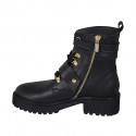 Bottines pour femmes avec lacets, boucles et fermeture éclair en cuir noir talon 4 - Pointures disponibles:  33
