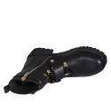 Botin para mujer con cordones, hebillas y cremallera en piel negra tacon 4 - Tallas disponibles:  33