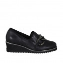 Woman's highfronted shoe in black leather with elastics and chain wedge heel 4 - Available sizes:  44