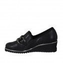 Woman's highfronted shoe in black leather with elastics and chain wedge heel 4 - Available sizes:  44