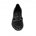 Zapato para mujer en piel negra con elastico y cadena cuña 4 - Tallas disponibles:  34, 42, 43, 44