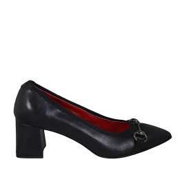 Escarpin pour femmes en cuir noir avec accessoire talon 6 - Pointures disponibles: 32