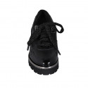 Zapato para mujer con cordones y cremallera en piel y charol negro cuña 4 - Tallas disponibles:  44, 45