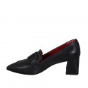 Woman's pointy mocassin with accessory in black leather heel 6 - Available sizes:  32, 42, 44, 45