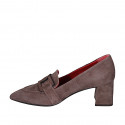 Woman's pointy mocassin with accessory in taupe suede heel 6 - Available sizes:  32, 33, 42, 43, 44, 45