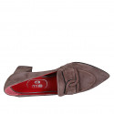 Woman's pointy mocassin with accessory in taupe suede heel 6 - Available sizes:  32, 33, 42, 43, 44, 45