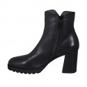 Woman's ankle boot in black leather with zipper and round tip heel 8 - Available sizes:  42, 44