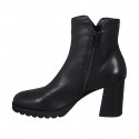 Woman's ankle boot in black leather with zipper and round tip heel 8 - Available sizes:  44
