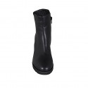 Woman's ankle boot in black leather with zipper and round tip heel 8 - Available sizes:  42, 44